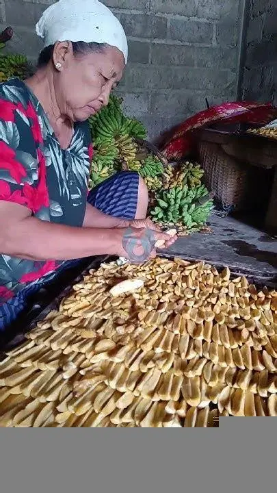 Proses Penjemuran Sale Pisang Proses penjemuran sale pisang kering di bawah sinar matahari