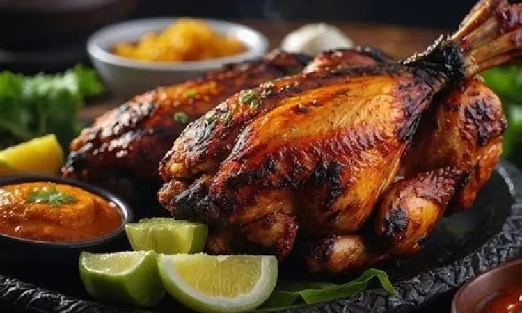 Detail Tekstur Ayam Bakar Foto close up tekstur ayam bakar bumbu meresap