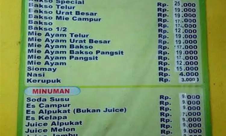 Daftar menu bakso titoti dan siomay