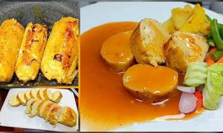 Sajian lengkap galantin ayam dengan sayuran