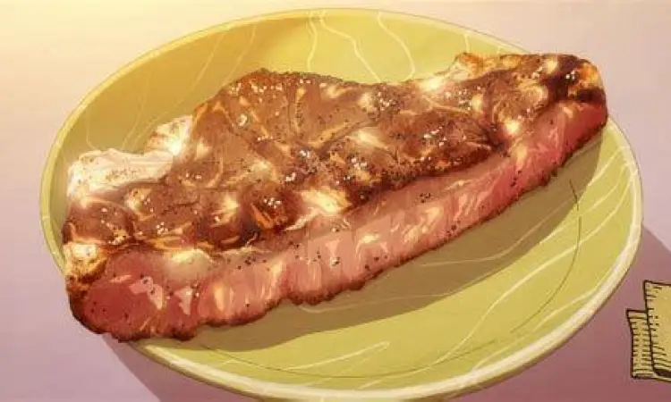 Visual Makanan Studio MAPPA Detail daging panggang dalam anime Campfire Cooking in Another World