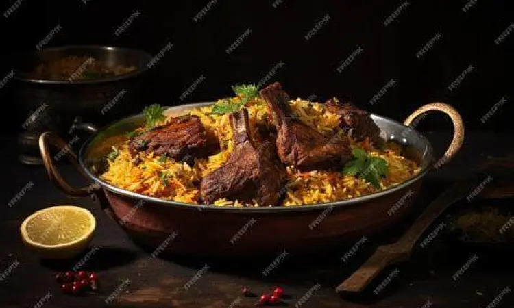 Penyajian Nasi Briyani Otentik penyajian nasi briyani kambing di piring