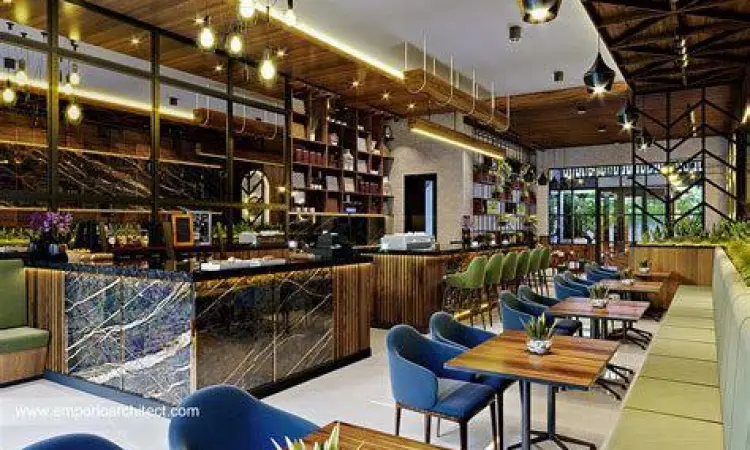 Desain interior rumah makan prasmanan yang luas dan nyaman