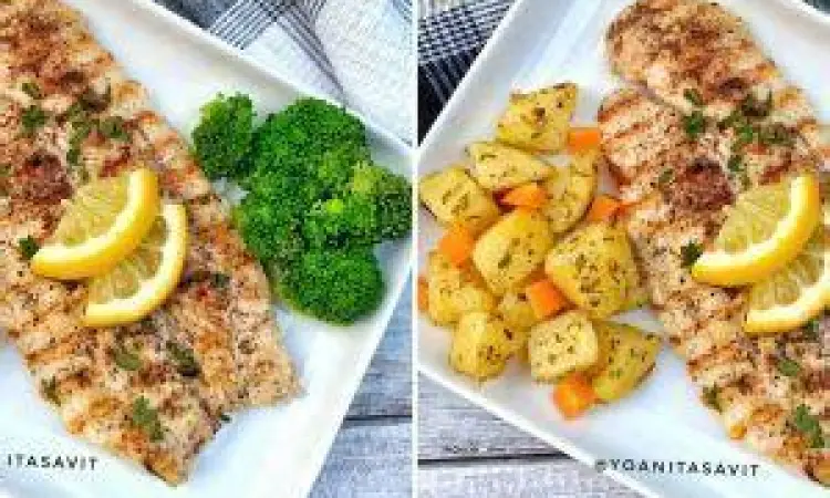 Ikan dori panggang dengan sayuran