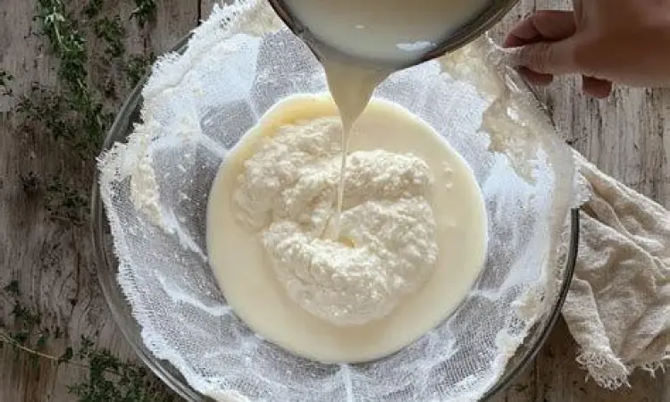 Proses menyaring yogurt untuk mendapatkan tekstur kental