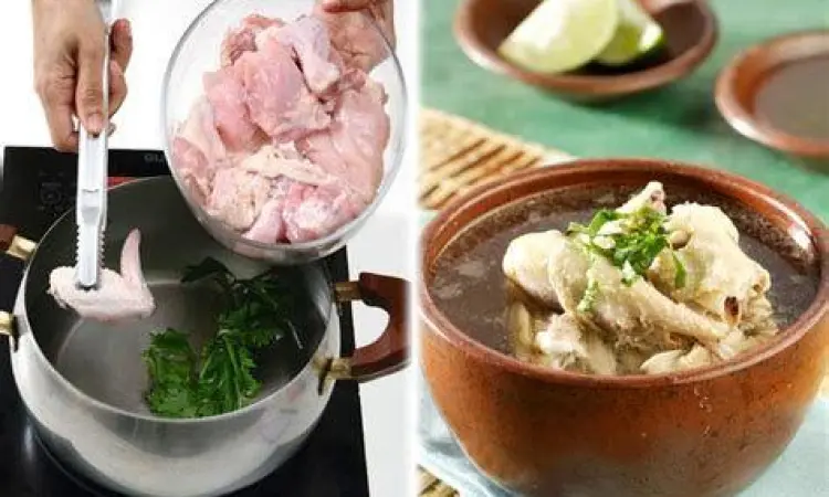 Proses pembuatan kaldu ayam bening untuk timlo