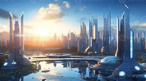 Lansekap Masa Depan AI Pemandangan futuristik hasil generate AI