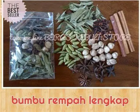Komponen Rempah Utama Kumpulan rempah segar untuk bumbu kuning